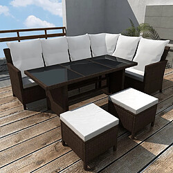 Maison Chic Salon de jardin 4 pcs avec coussins | Ensemble de Table et chaises | Mobilier d'Extérieur Résine tressée Marron -GKD65211