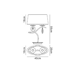 Luminaire Center Lampe de Table Louise 2 Ampoules E27 Large avec Abat jour blanc chrome poli/cristal transaparent