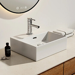 EMKE Vasque à Poser en céramique, Lavabo rectangulaire en céramique avec Trou de débordement, blanc brillant - 41,5 x 36 x 13 cm