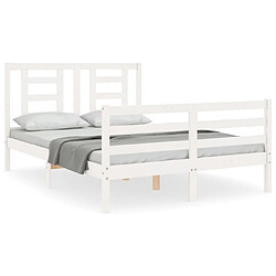 Maison Chic Lit adulte - Cadre Structure de lit avec tête de lit Contemporain blanc 120x200 cm bois massif -MN37921