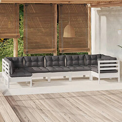 Maison Chic Salon de jardin 7 pcs avec coussins | Ensemble de Table et chaises | Mobilier d'Extérieur blanc bois de pin massif -GKD79282