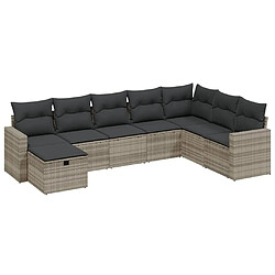 vidaXL Salon de jardin 8 pcs avec coussins gris clair résine tressée