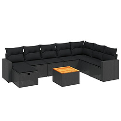 Maison Chic Ensemble Tables et chaises d'extérieur 9 pcs avec coussins,Salon de jardin noir résine tressée -GKD639702