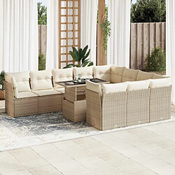 vidaXL Salon de jardin 11 pcs avec coussins beige résine tressée