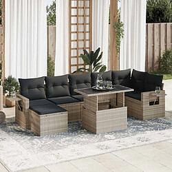 vidaXL Salon de jardin 8 pcs avec coussins gris clair résine tressée