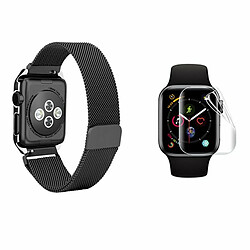 PHONECARE Kit Bracelet Confortable Milanais Avec Fermoir Magnétique + Film de Protection d'écran en Gel pour Apple Watch Series 7 - 41mm - Noir