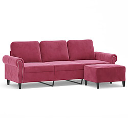 vidaXL Canapé à 3 places et repose-pieds Rouge bordeaux 180 cm Velours