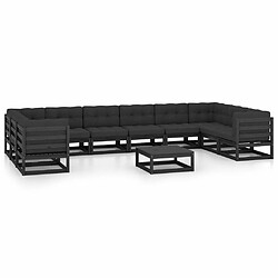 Maison Chic Salon de jardin 11pcs + coussins - Mobilier/Meubles de jardin - Table et chaises d'extérieur Noir Bois de pin massif -MN67657