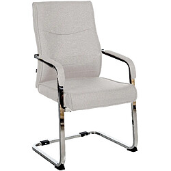 Decoshop26 Fauteuil de bureau chaise visiteur sans roulettes piétement luge en métal chromé et assise en tissu gris 10_0003356