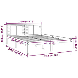 vidaXL Cadre de lit sans matelas blanc 150x200 cm bois massif pas cher