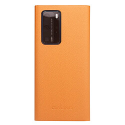 Coque en cuir véritable fonction veille/sommeil automatique jaune pour votre Huawei P40