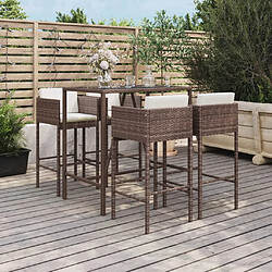 vidaXL Ensemble de bar de jardin avec coussins 5 pcs marron poly rotin