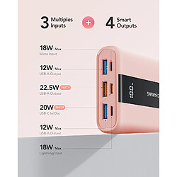 Acheter SANAG Batterie Externe 20000Mah Qc 22.5W Mini Power Bank Usb C Charge Rapide En Pd 20W Batterie Portable Avec 3 Ports Usb Sortie Et Led Display Pour Samsung, Iphone,Huawei,Xiaomi Etc (Rose)