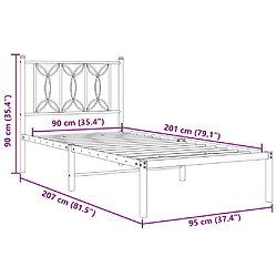 Vidaxl Cadre de lit métal avec tête de lit noir 90x200 cm pas cher