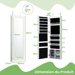 Helloshop26 Armoire à bijoux murale led avec miroir 6 tiroirs hauteur du crochet ajustable 120x36,5x11,5cm blanc 20_0005407