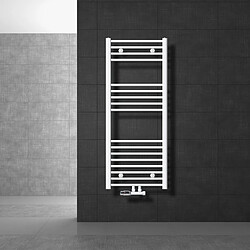 LuxeBath Radiateur de salle de bain Sahara 500 x 1200 mm, blanc, courbé avec raccord central y compris garniture de raccordement avec thermostat universel forme d'angle