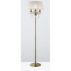 Luminaire Center Lampadaire Olivia avec Abat jour blanc 3 Ampoules laiton antique/cristal