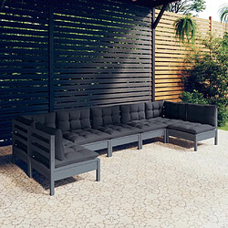 vidaXL Salon de jardin 7 pcs avec coussins gris bois de pin massif