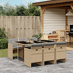 Maison Chic Ensemble à manger d'extérieur 7 pcs avec coussins,Salon de jardin,Mobilier de jardin mélange beige rotin -GKD292454