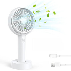 Avis Mini Ventilateur Portable, Ventilateur à Main Petit Ventilateur avec Base Réglable/Angle/Ventilateur de Poche à 3 Vitesses pour Bureau, Maquillage, Voyage , Shopping, Extérieur-Blanc