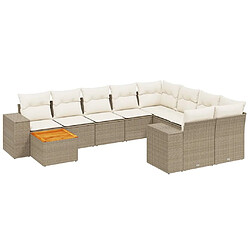 vidaXL Salon de jardin 11 pcs avec coussins beige résine tressée