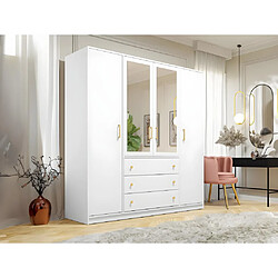 Acheter Vente-Unique Armoire 4 portes et 3 tiroirs - Avec miroirs - L196 cm - Blanc - LIZANDRO