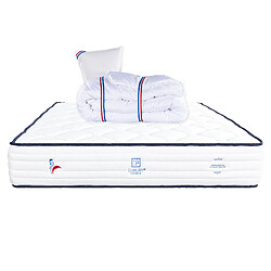 LUXURY LITERIE Matelas 90x190 cm, Patriote, 27cm, Ressorts Ensachés, mémoire de forme , Indépendance du Couchage, Soutien ferme + Oreiller + Couette