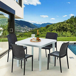 Table Carrée Blanche 90x90cm Avec 4 Chaises Colorées Grand Soleil Set Extérieur Bar Café Boheme Love, Couleur: Blanc