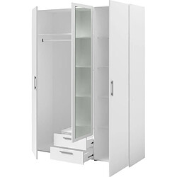 PARISOT Armoire VARIA - Décor blanc - 3 portes + 2 tiroirs + miroir - L 150 x H 200 x 51 cm pas cher