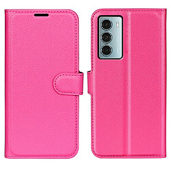 Etui en PU texture litchi, fermeture aimantée avec support rose pour votre Motorola Moto G200 5G