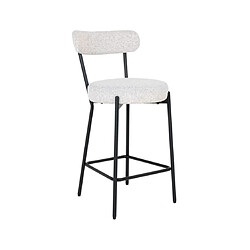 Mes Lot de 2 chaises de bar H65 cm en tissu bouclette blanc et métal noir