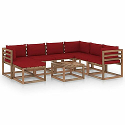 vidaXL Salon de jardin 8 pcs avec coussins Rouge bordeaux