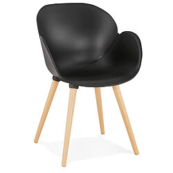 Alterego Chaise design scandinave 'PICATA' noire avec pieds en bois PICATA