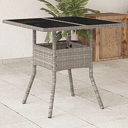 vidaXL Table de jardin avec dessus en verre gris clair résine tressée