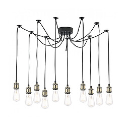 Luminaire Center Suspension Waco Cuivres Antique,Noir mat 10 ampoules 100cm