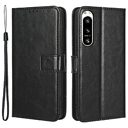 Etui en PU anti-empreintes, texture crazy horse, anti-poussière avec support pour votre Sony Xperia 5 IV 5G - noir