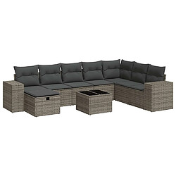 vidaXL Salon de jardin 9 pcs avec coussins gris résine tressée