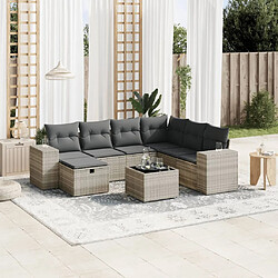 vidaXL Salon de jardin 8 pcs avec coussins gris clair résine tressée