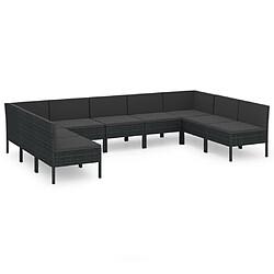 vidaXL Salon de jardin 9 pcs avec coussins Résine tressée Noir