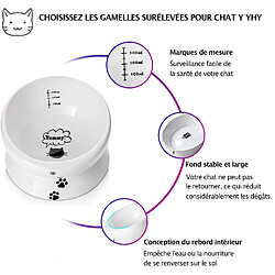 Acheter YYHY Gamelle surélevée pour chat de 444ml,gamelle inclinée pour nourriture et eau,bol d'eau en céramique,étanche,motif patte de chat,Blanc