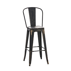 Decoshop26 Tabouret de bar avec dossier haut style industriel en métal noir doré 10_0001192