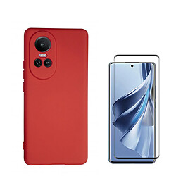 Kit de film en verre trempé de la couverture de 5D + couvercle de silicone liquide Phonecare pour Oppo Reno 10 - Rouge