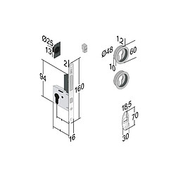 bonaiti Serrure pour porte coulissante ronde chromée mat Trou de cylindre i