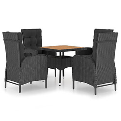 Salle à dîner de jardin 5 pcs,Table et chaise à manger Résine tressée et acacia Noir -MN80645