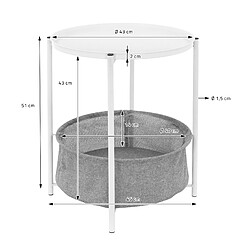 ML DESIGN MODERN LIVING Table d'appoint ronde Ø 46x51 cm Blanc en métal avec plateau et panier en tissu ML-Design