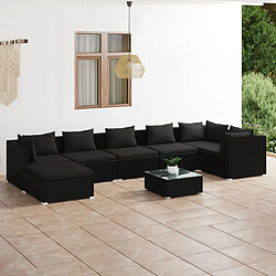 vidaXL Salon de jardin 8 pcs avec coussins Résine tressée Noir