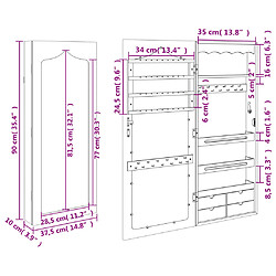 vidaXL Armoire à bijoux avec miroir murale blanc 37,5x10x90 cm pas cher