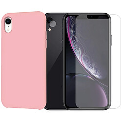 Protection intégrale Verre Trempé pour iPhone XR + Verre Trempé Caméra Arrière + Coque souple silicone Rose Clair -Visiodirect -