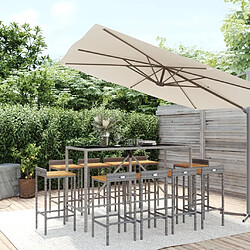 Maison Chic Table de bar et chaises d'extérieur 11 pcs,Ensemble de bar de jardin pour relax gris poly rotin/bois massif acacia -GKD493425