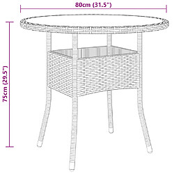 Acheter vidaXL Table de jardin Ø80x75 cm Verre trempé/résine tressée Marron